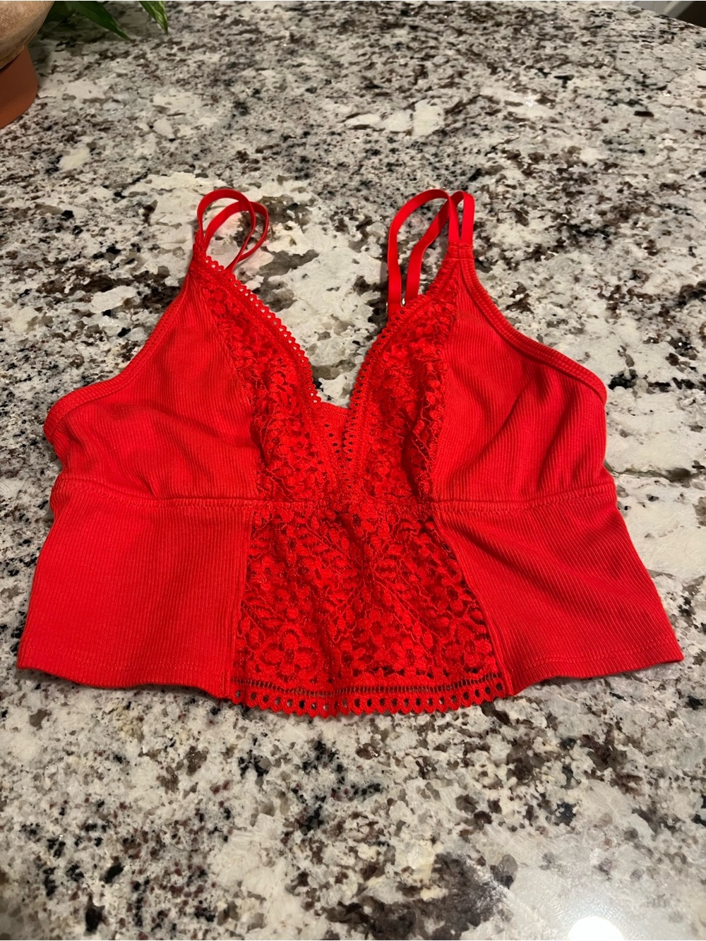 aerie Red Lace-Front Ribbed Bralette